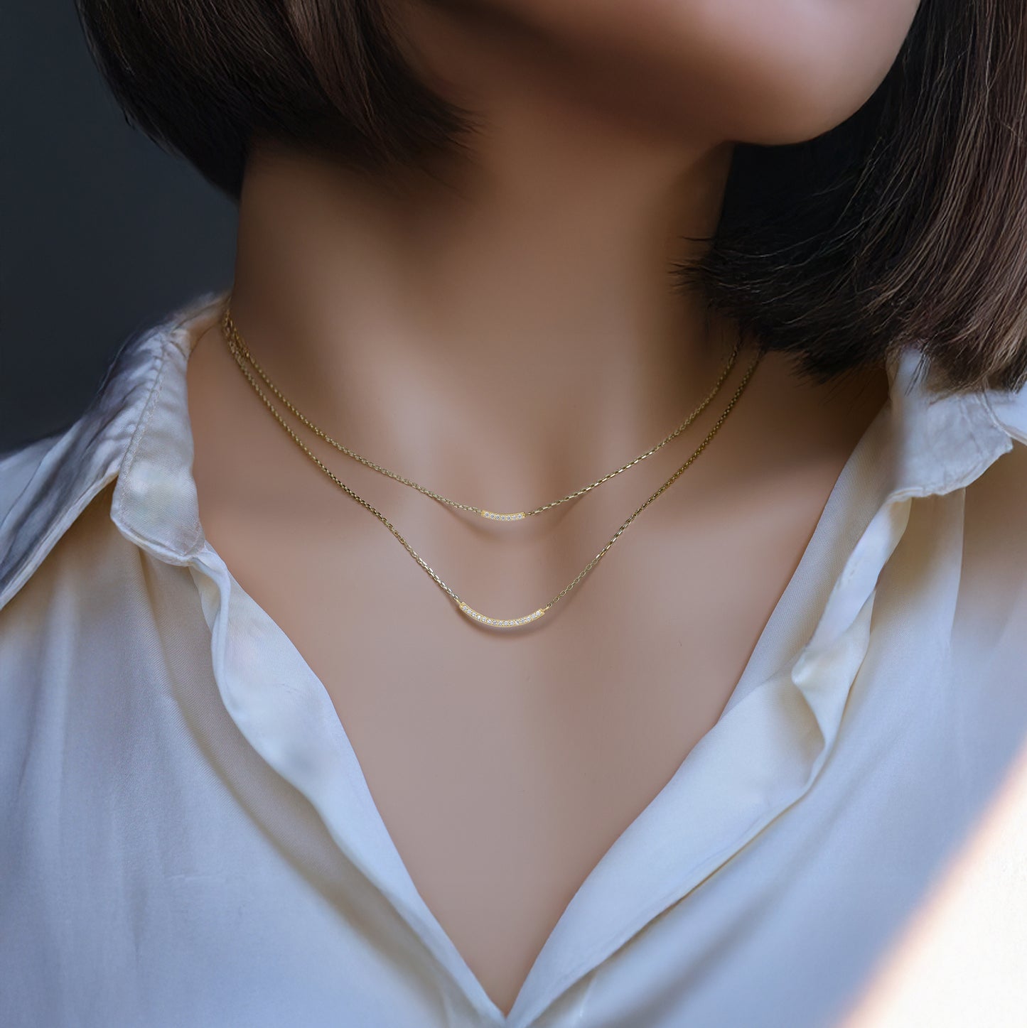 Diamond Paved Curved Bar Necklace