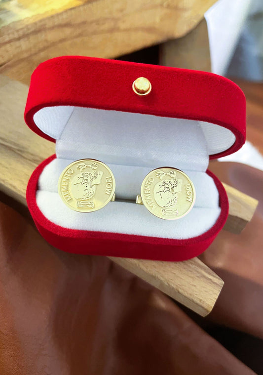 Solid Gold Memento Mori Cufflinks – Engraved Stoic Heirloom Gift for Men