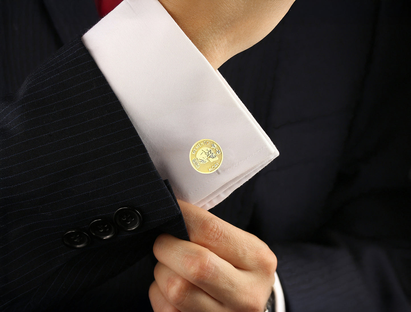 Solid Gold Memento Mori Cufflinks – Engraved Stoic Heirloom Gift for Men