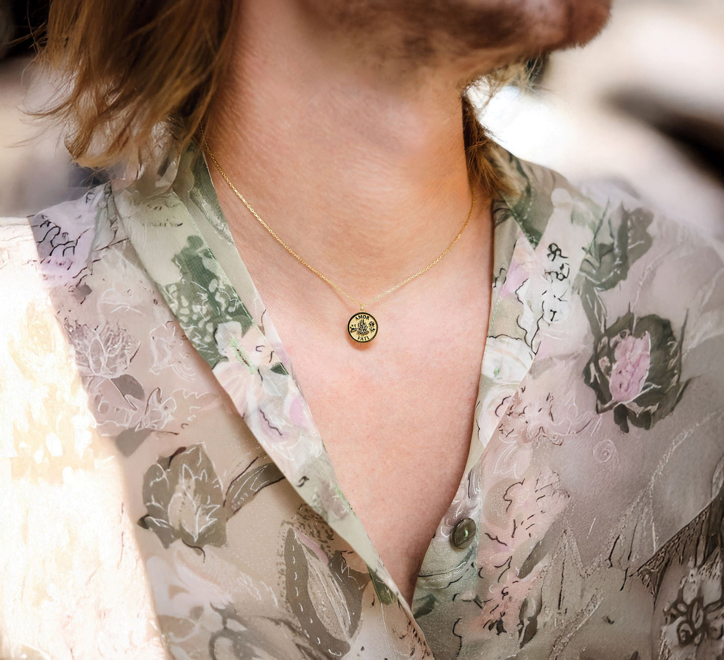Solid Gold Amor Fati Necklace – Love of Fate Stoic Pendant in Gold or Silver