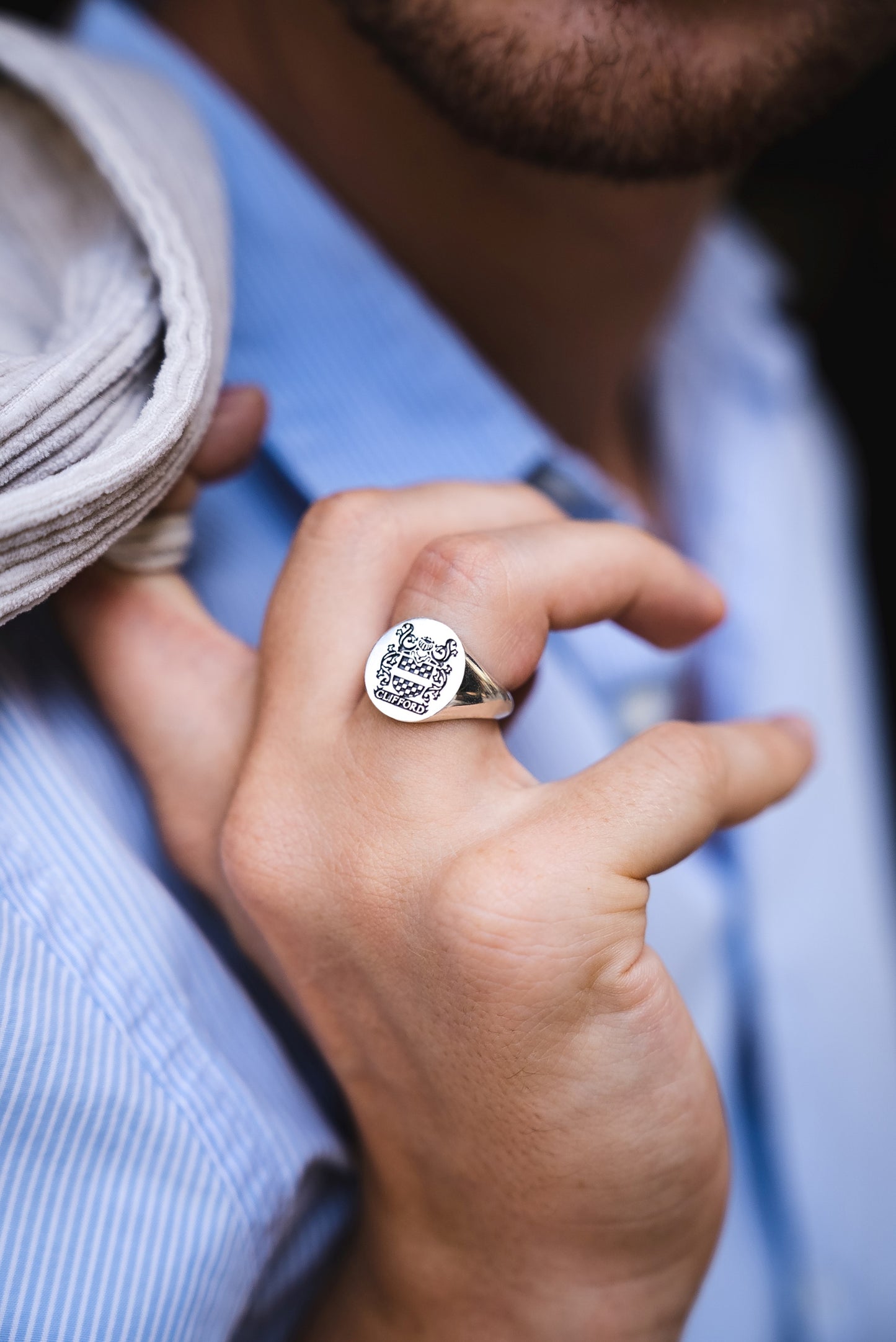 Sterling Silver Family Crest Signet Ring – Custom Engraved Coat of Arms Jewelry in Silver, Gold Plated or Rose Gold Plated