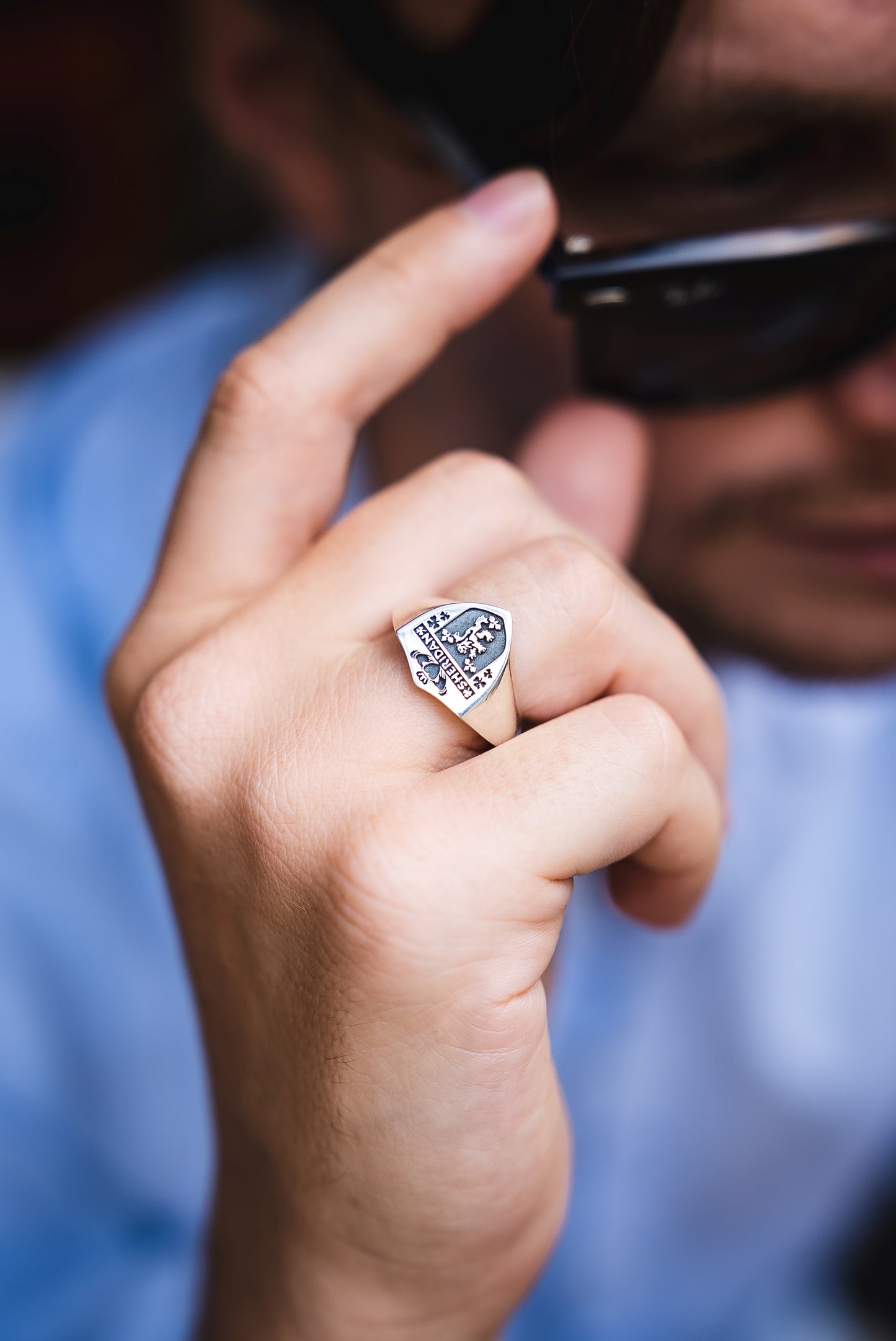 Custom Shield Family Crest Signet Ring – Engraved Coat of Arms Jewelry in Sterling Silver or Gold Plated