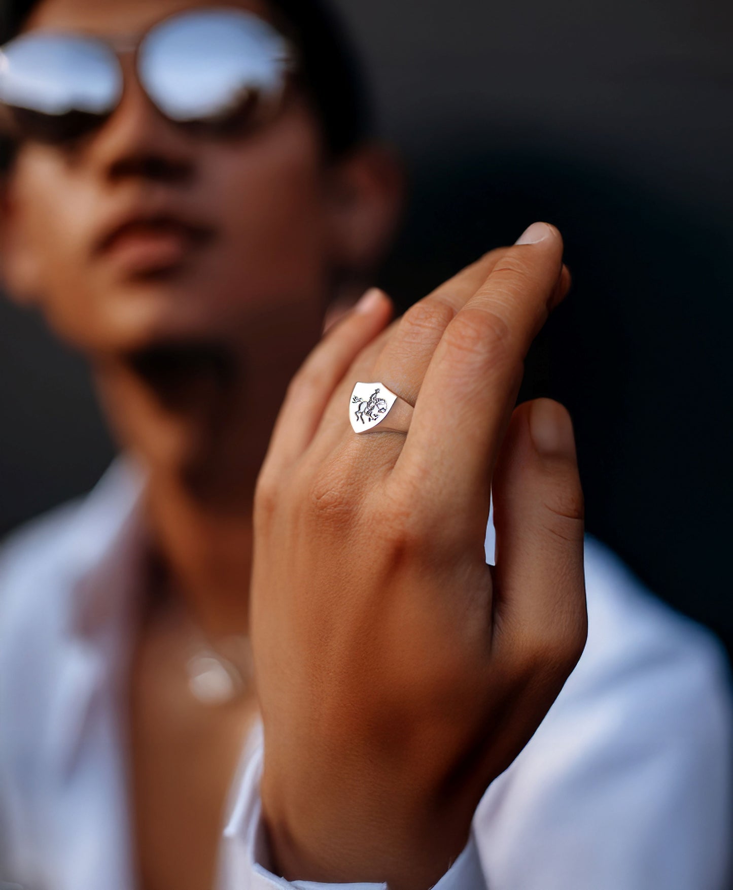 Custom Shield Family Crest Signet Ring – Engraved Coat of Arms Jewelry in Sterling Silver or Gold Plated