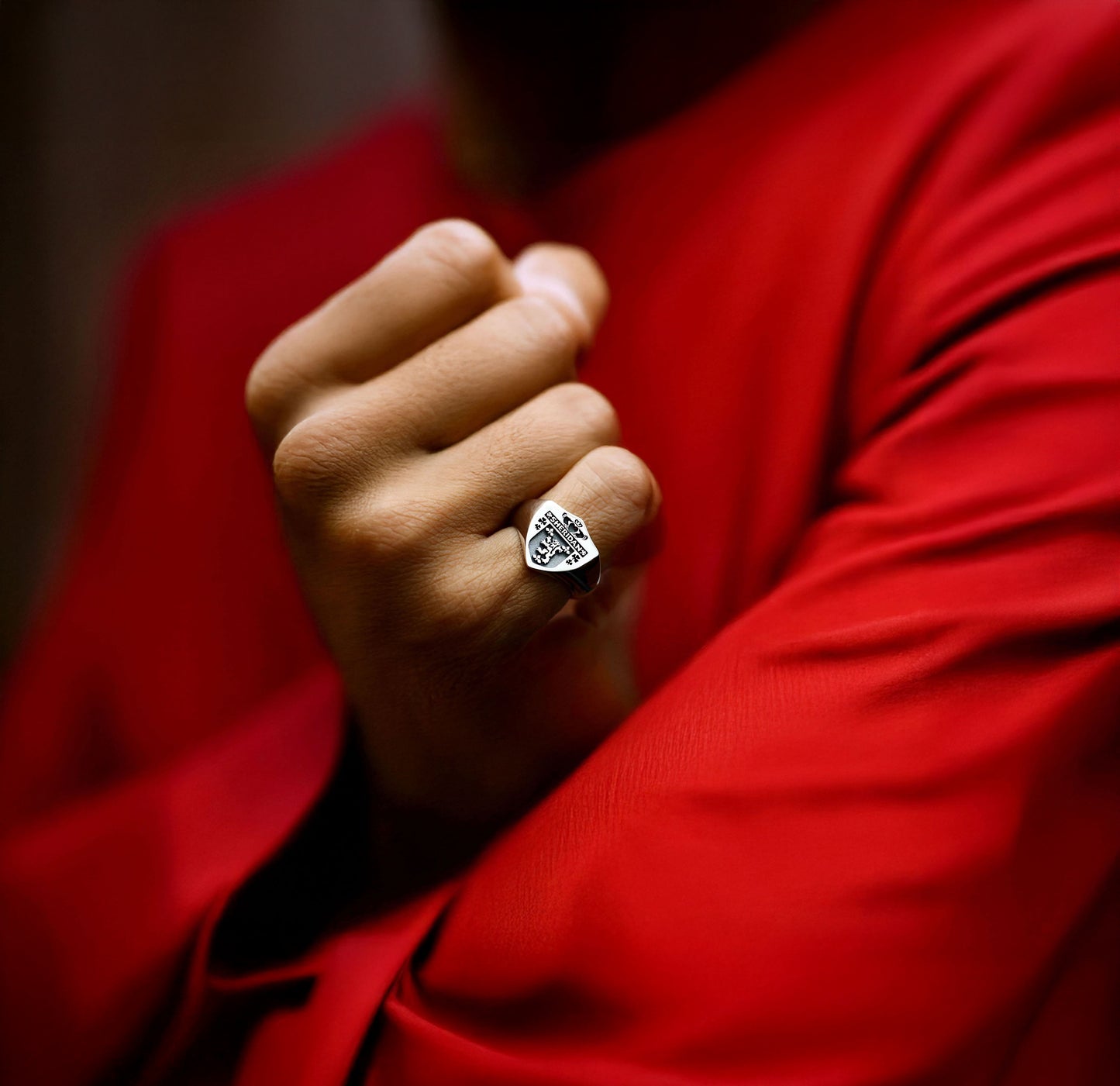 Custom Shield Family Crest Signet Ring – Engraved Coat of Arms Jewelry in Sterling Silver or Gold Plated