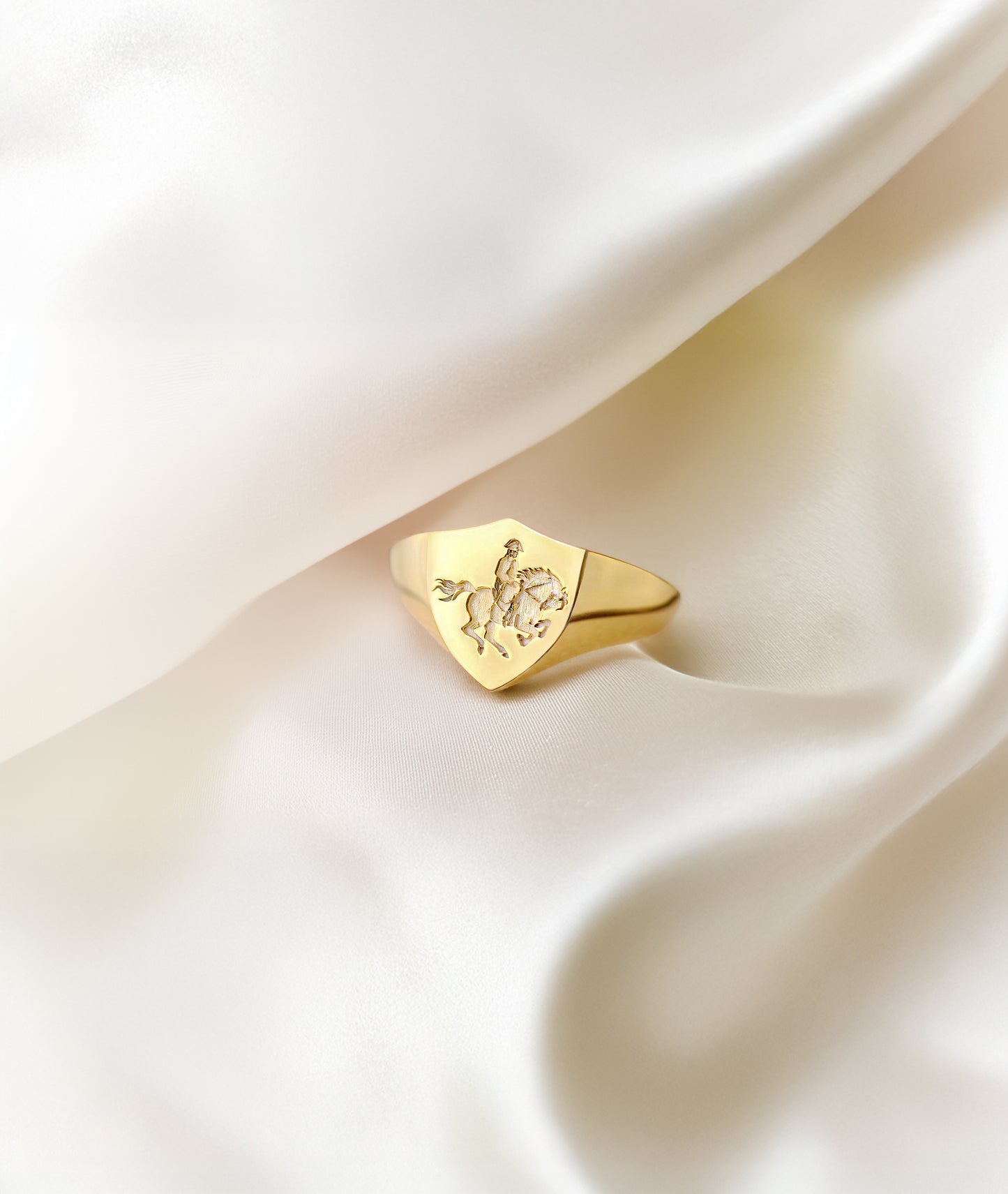 Custom Shield Family Crest Signet Ring – Engraved Coat of Arms Jewelry in Sterling Silver or Gold Plated