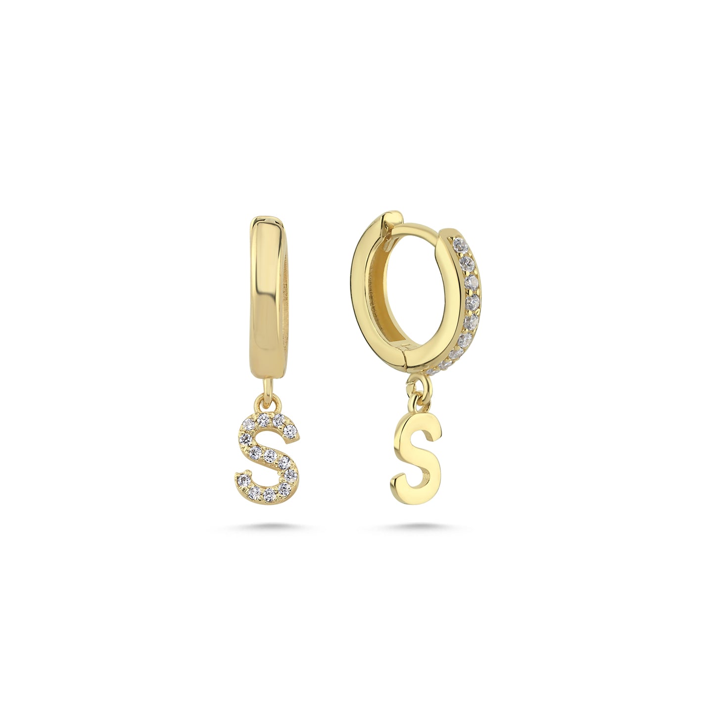 Personalized Initial Earrings - 14k Gold Diamond Huggie Hoops