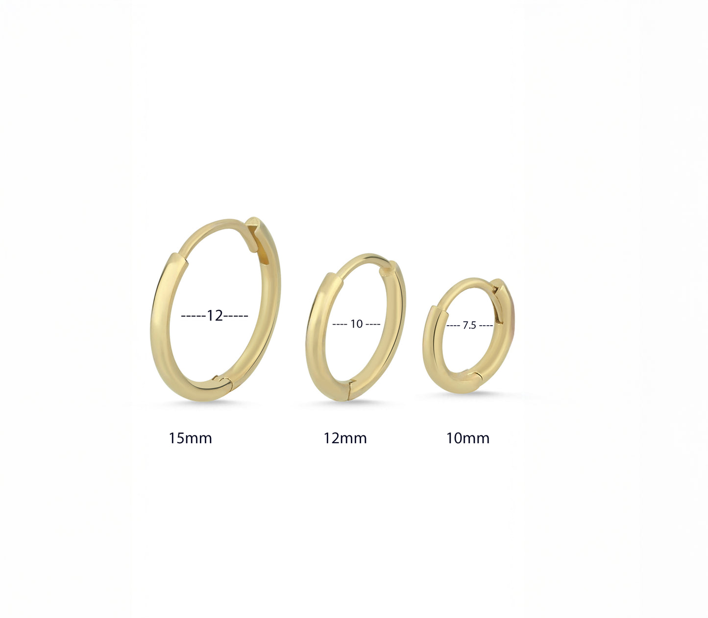 Solid Gold Huggie Hoops - Set of 3 Earrings