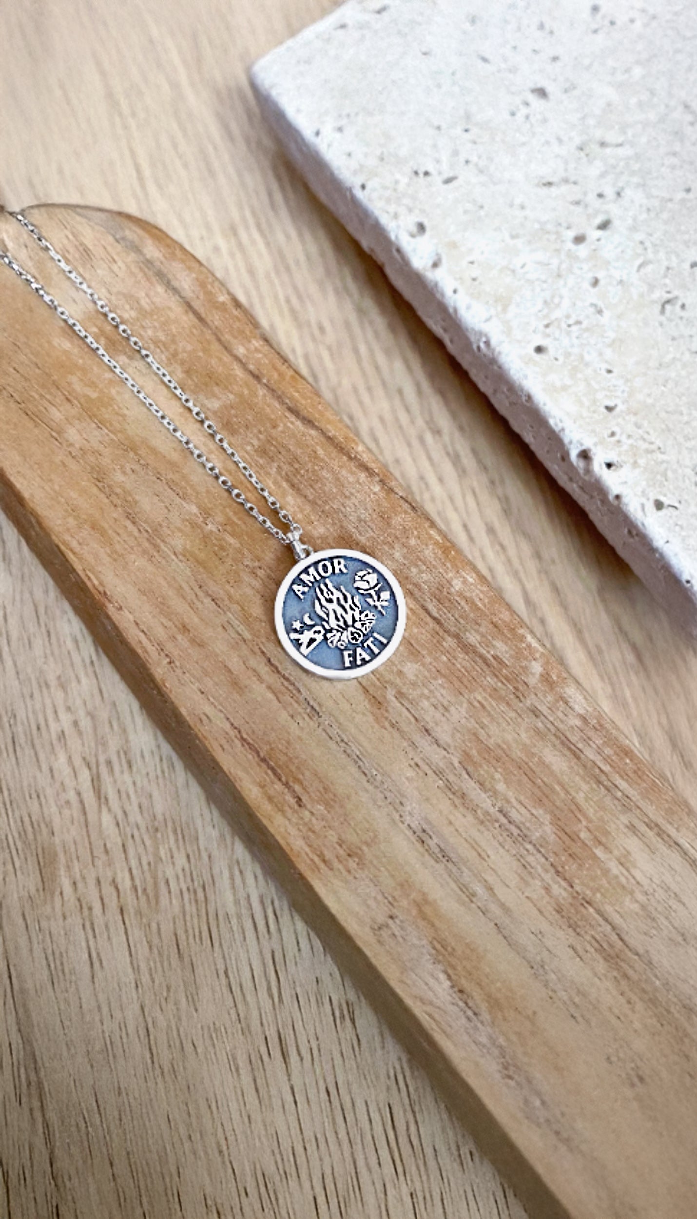 Silver Amor Fati Necklace – Love of Fate Stoic Pendant in Sterling Silver, Gold Plated or Solid Gold