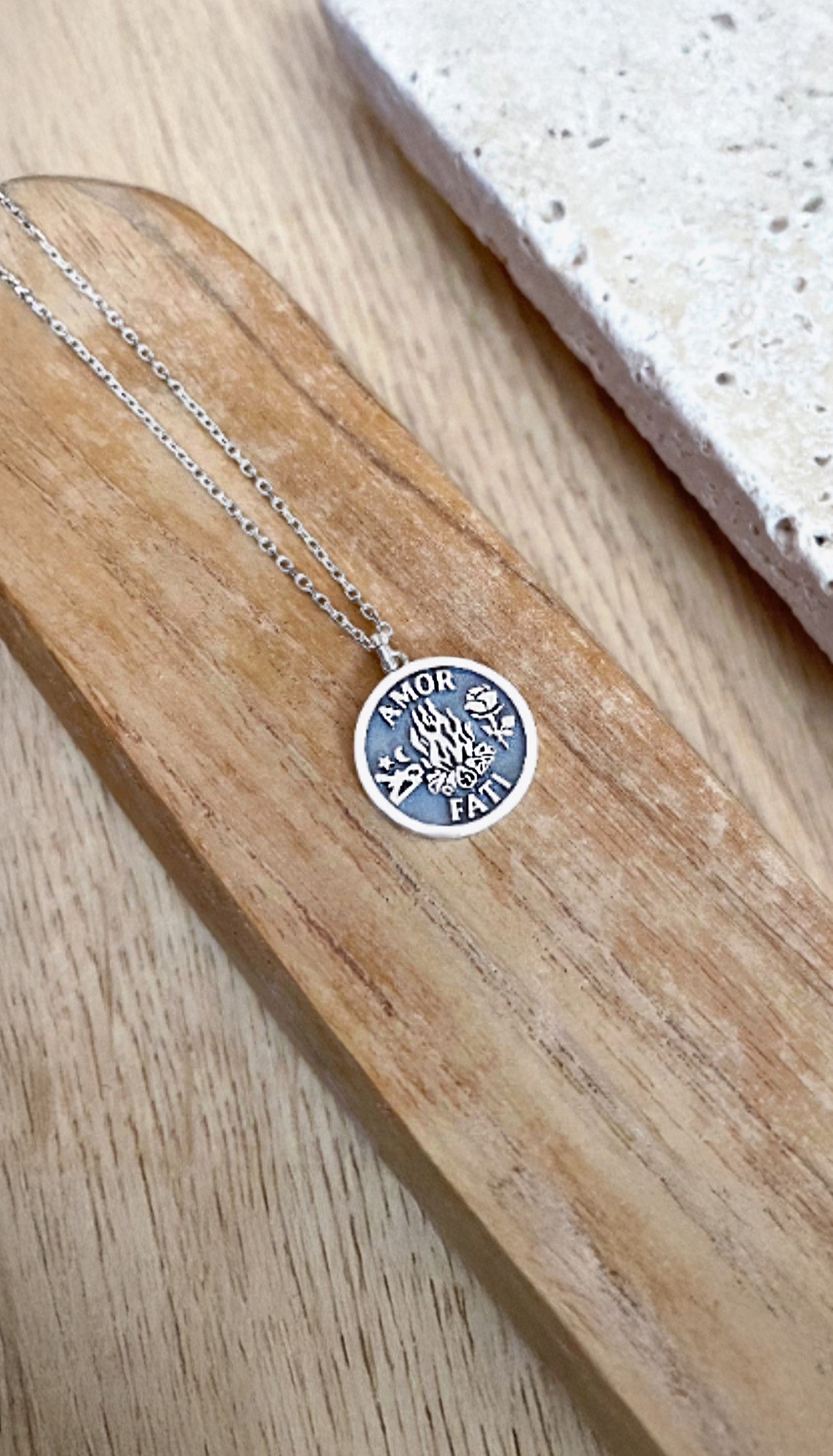 Silver Amor Fati Necklace – Love of Fate Stoic Pendant in Sterling Silver, Gold Plated or Solid Gold