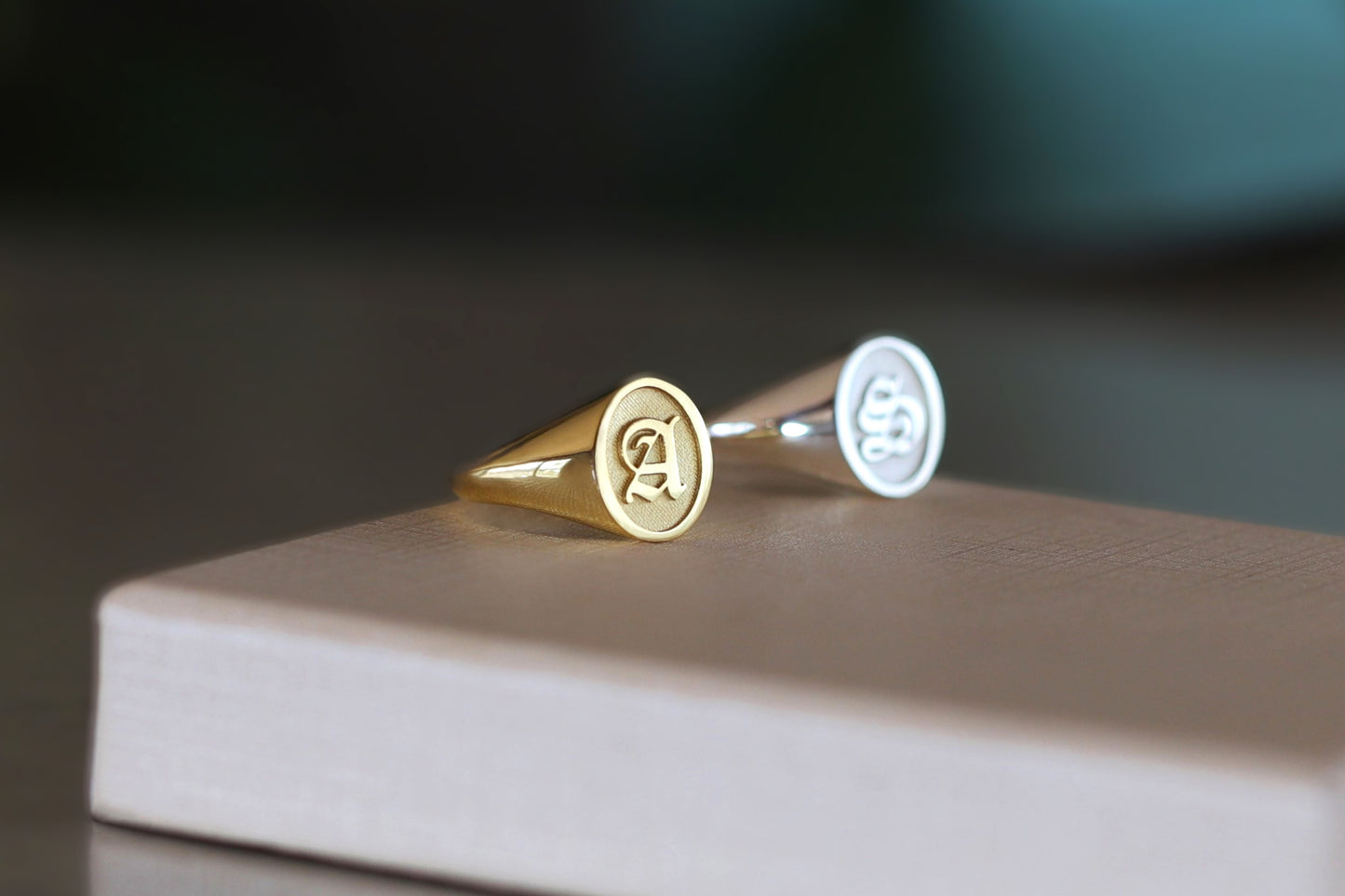Silver Initial Signet Ring – Personalized Letter Ring in Sterling Silver or Gold Plated Over Silver, Custom Monogram Jewelry Gift for Men and Women