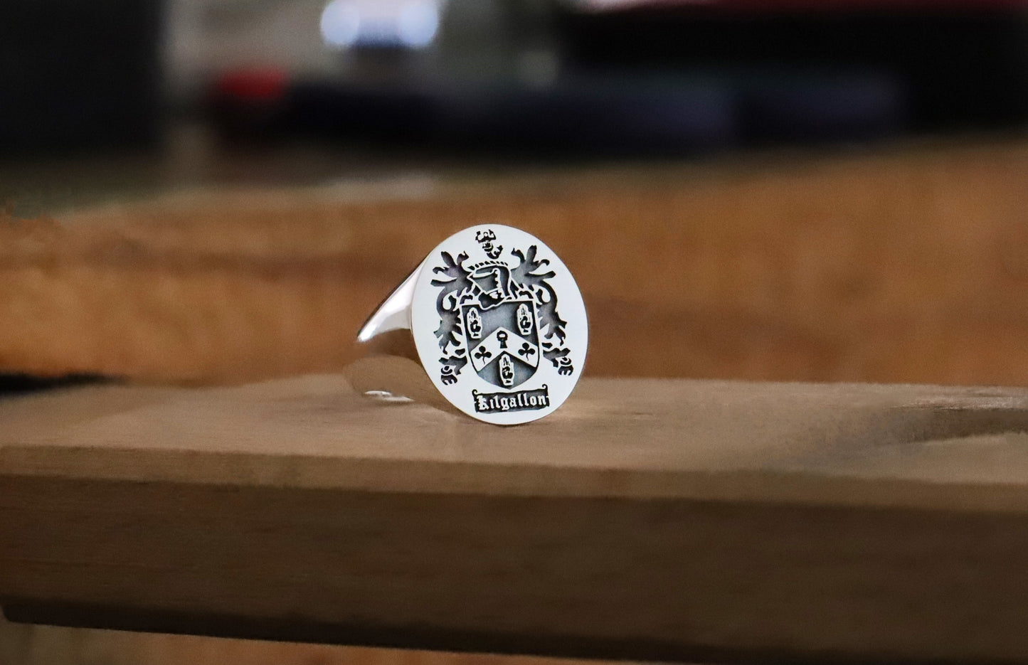 Sterling Silver Family Crest Signet Ring – Custom Engraved Coat of Arms Jewelry in Silver, Gold Plated or Rose Gold Plated