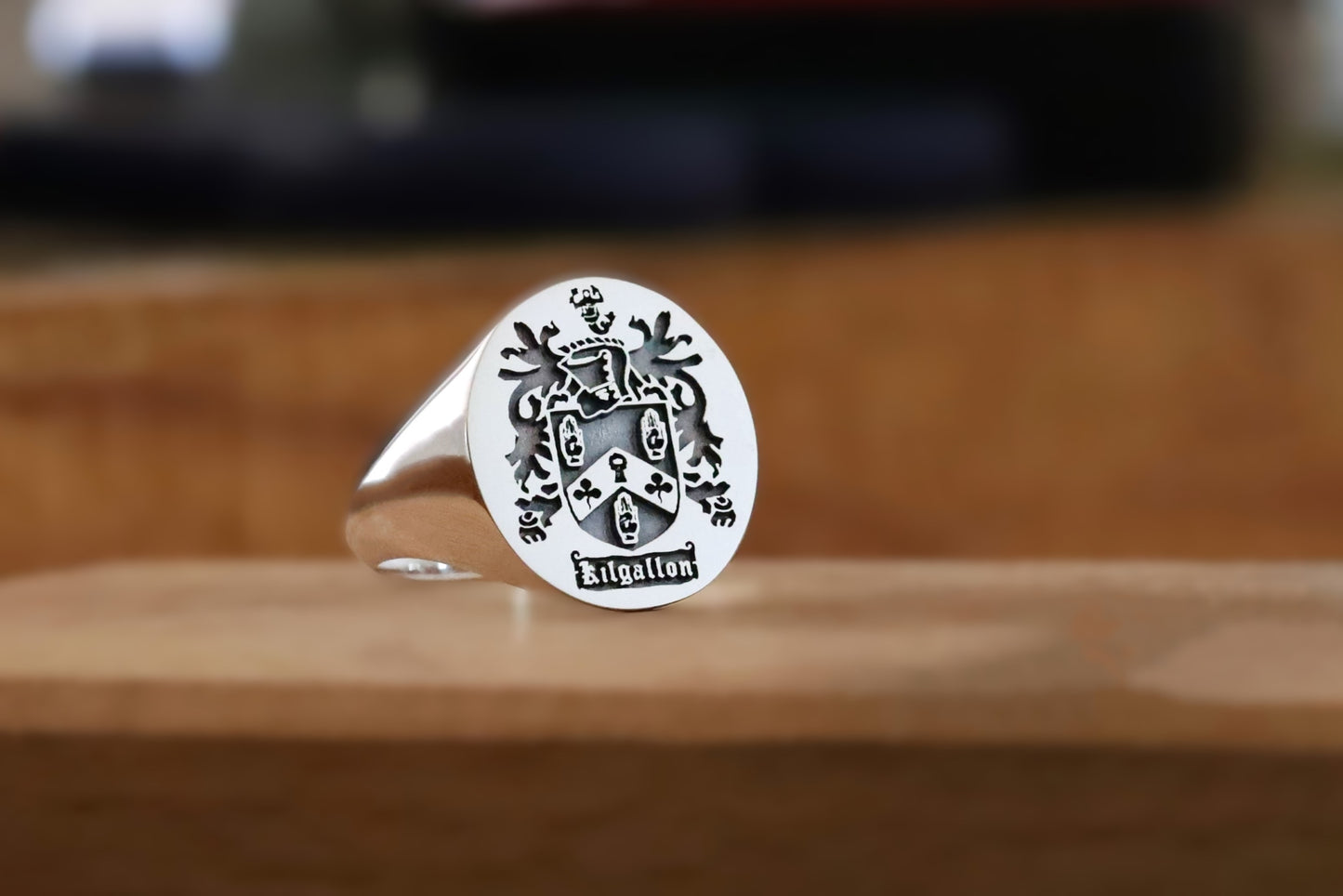 Sterling Silver Family Crest Signet Ring – Custom Engraved Coat of Arms Jewelry in Silver, Gold Plated or Rose Gold Plated