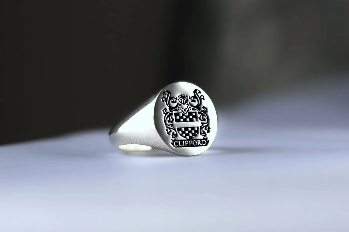 Sterling Silver Family Crest Signet Ring – Custom Engraved Coat of Arms Jewelry in Silver, Gold Plated or Rose Gold Plated