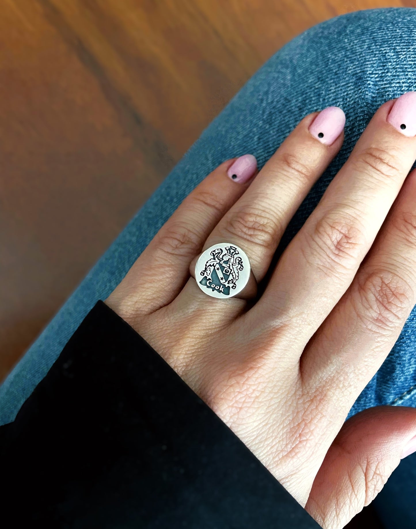 Sterling Silver Family Crest Signet Ring – Custom Engraved Coat of Arms Jewelry in Silver, Gold Plated or Rose Gold Plated