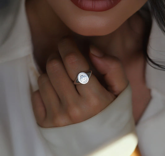 Silver Initial Signet Ring – Personalized Letter Ring in Sterling Silver or Gold Plated Over Silver, Custom Monogram Jewelry Gift for Men and Women
