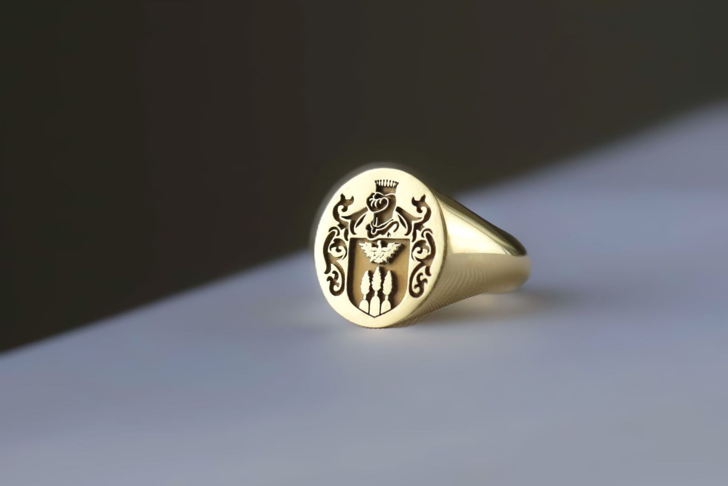 Custom Family Crest Engraved Gold Signet Ring for Men