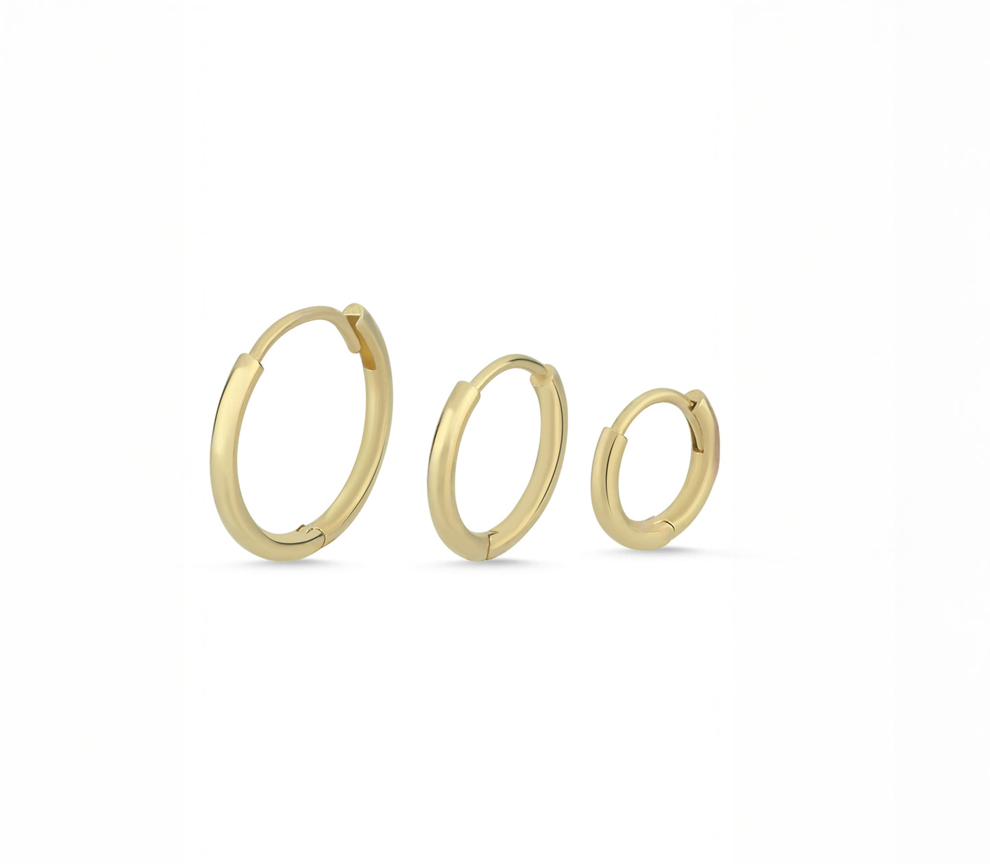 Solid Gold Huggie Hoops - Set of 3 Earrings