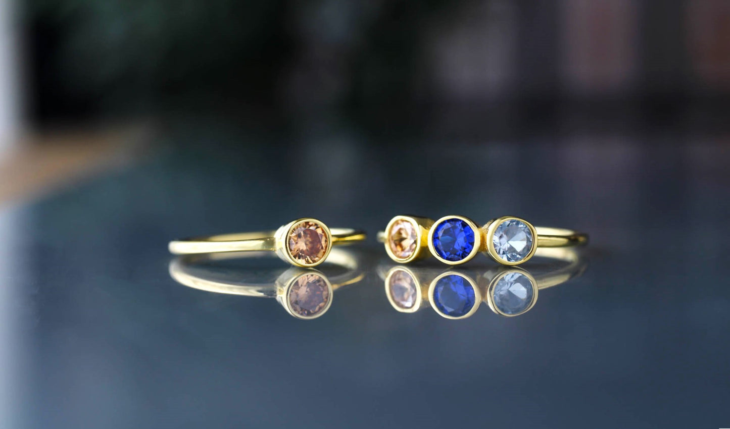Gold 3 Birthstone Mothers Ring