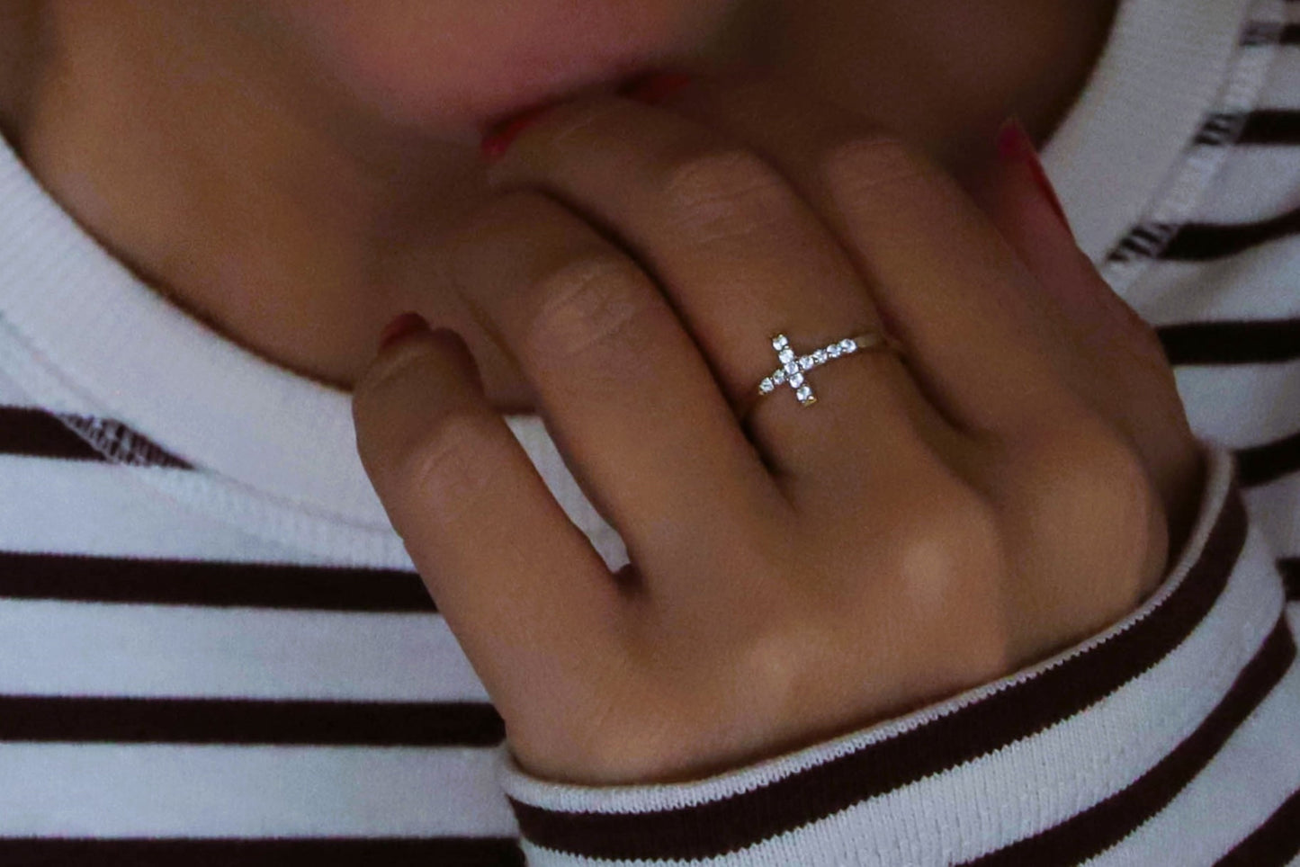 Gold Diamond Cross Ring – Dainty Solid Gold Cross Ring with Cz or Diamond Stones, Minimalist Faith Jewelry Gift for Women