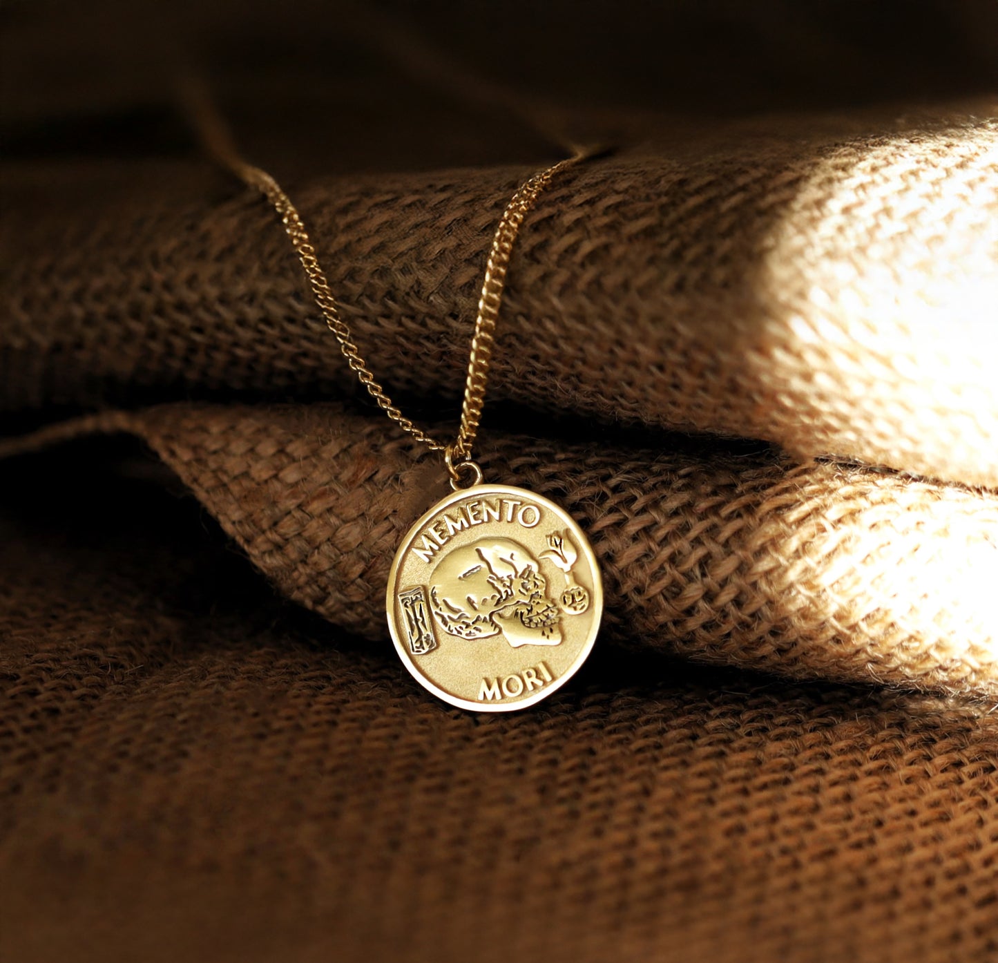 Solid Gold Memento Mori Necklace – Stoic Philosophy Engraved Pendant