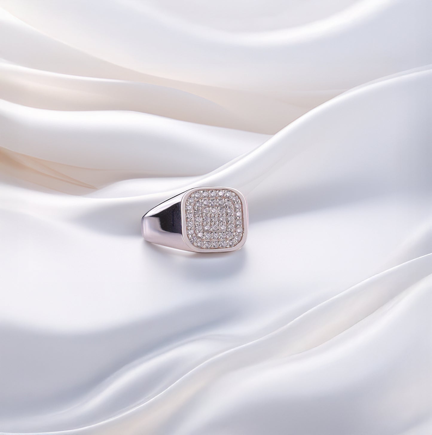 Men's Paved Cushion Signet Ring