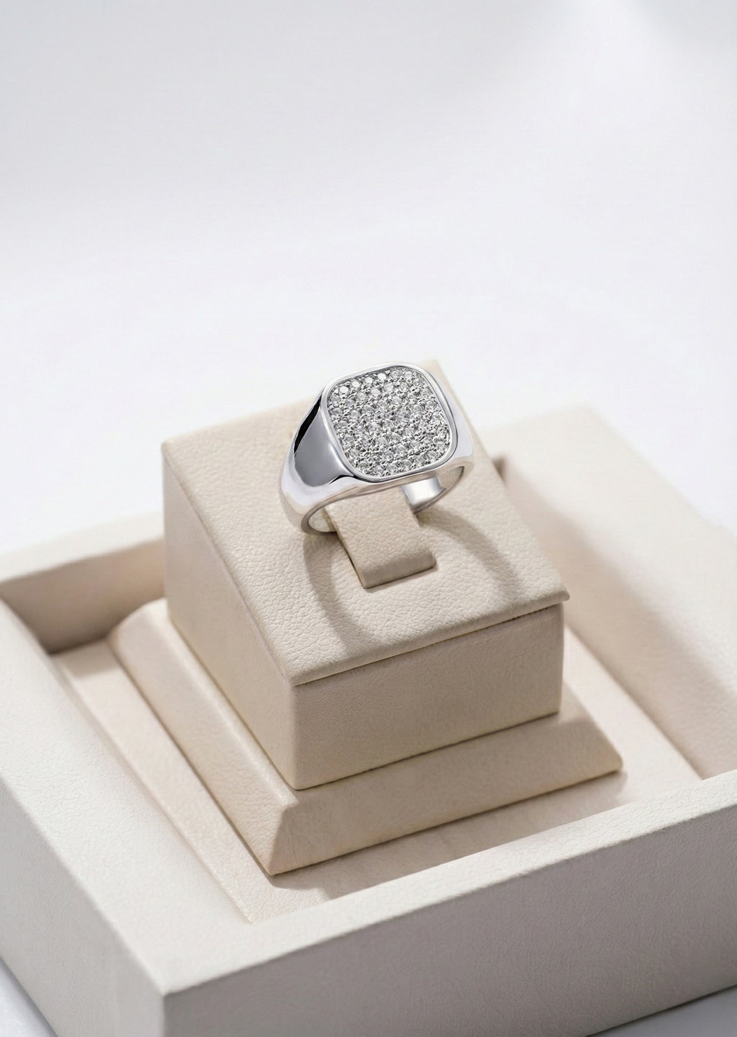 Men's Paved Cushion Signet Ring