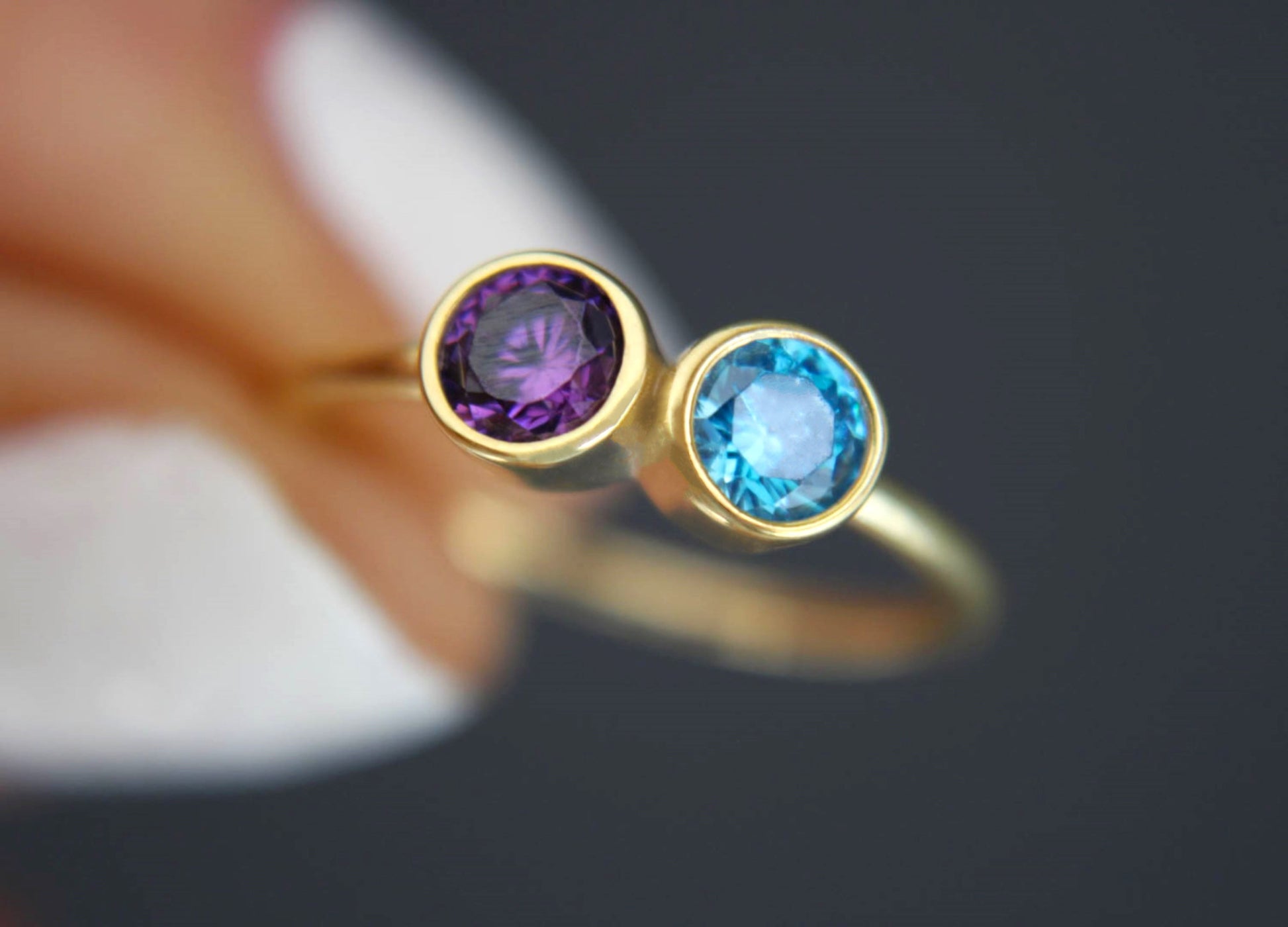Two Birthstone Ring, Birthstone Promise Ring, Birthstone Engagement ...
