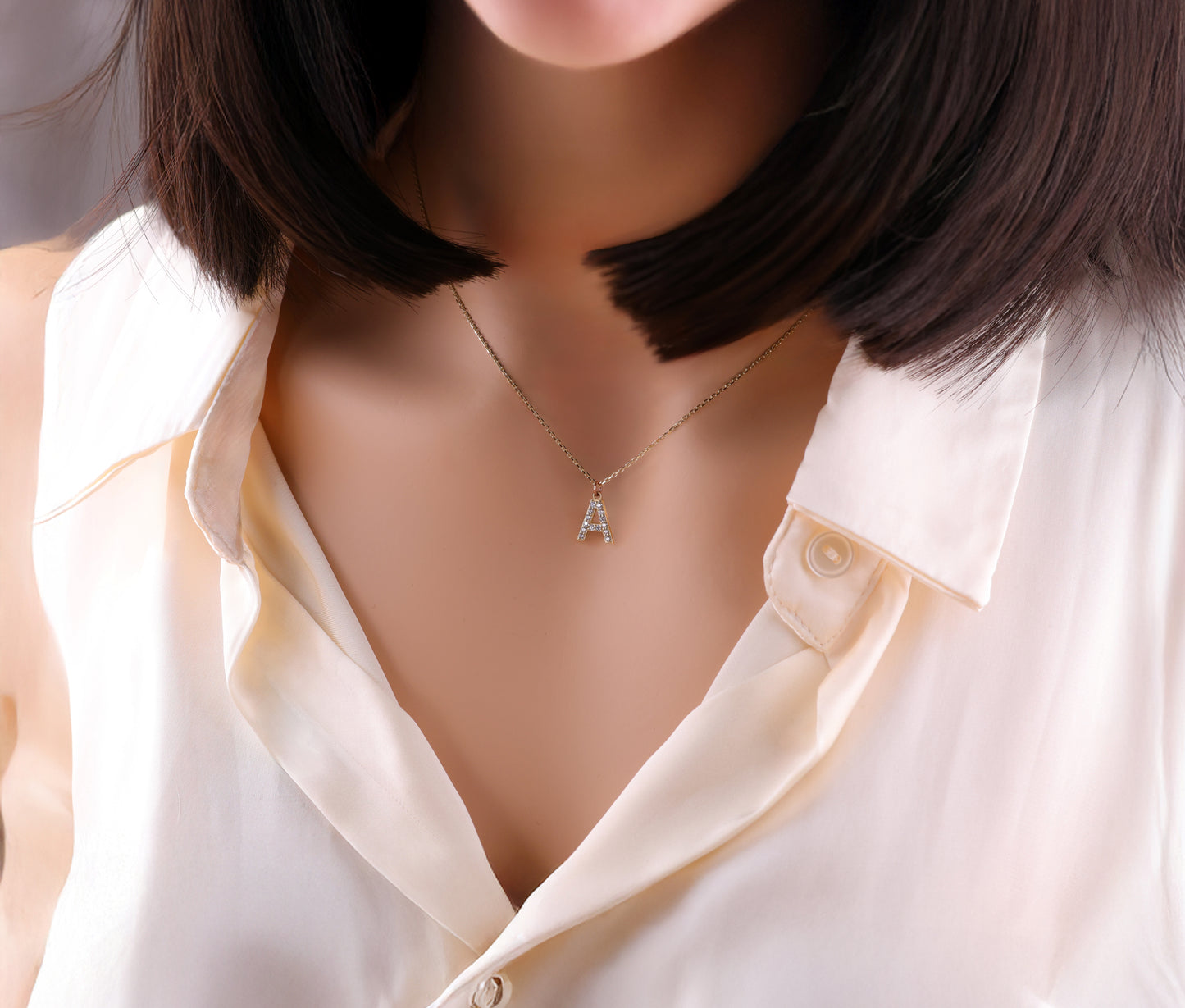 Solid Gold Diamond Letter A Necklace – 14k Initial Pendant