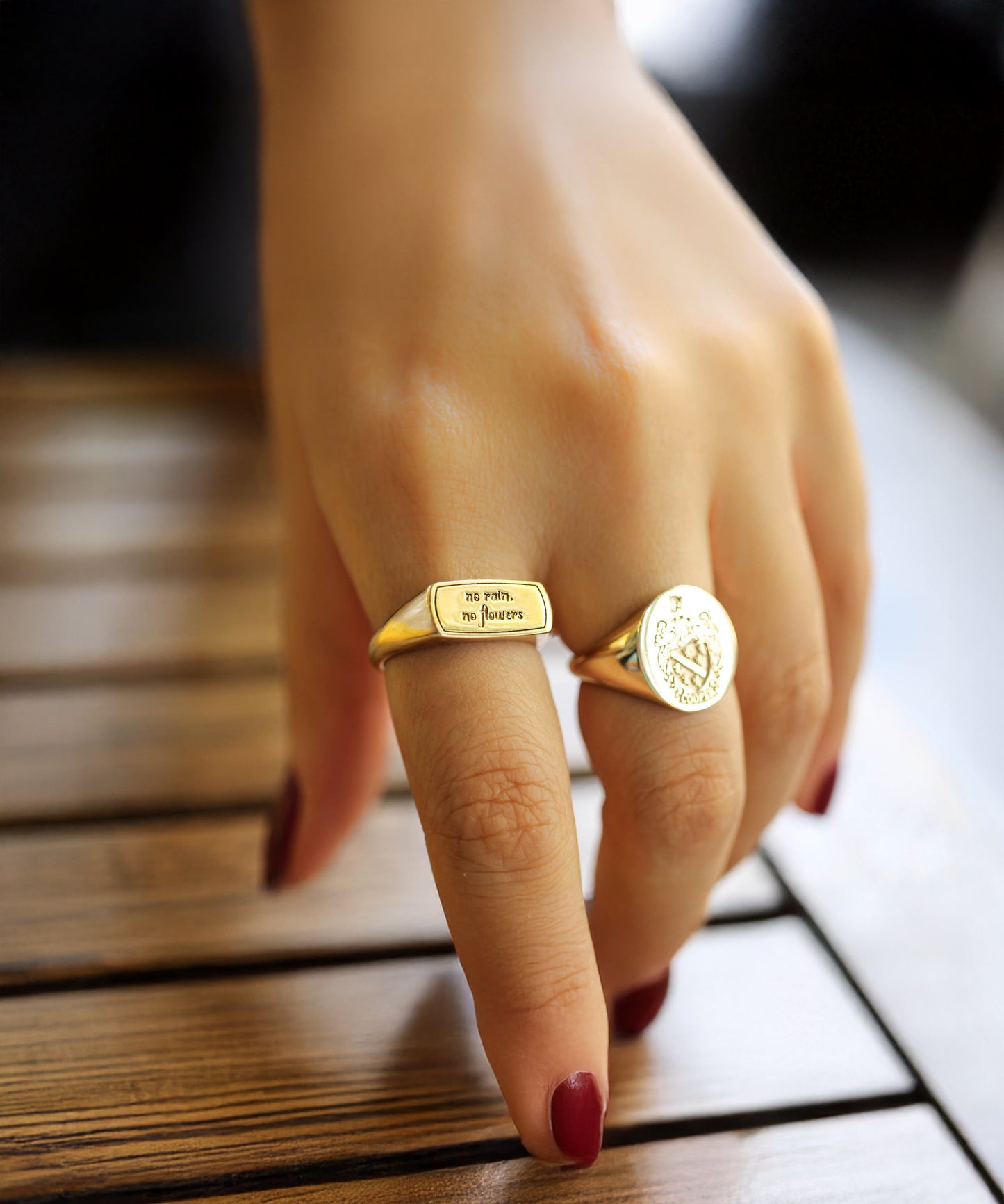 Solid Gold Custom Signet Ring – Inspirational Quote Jewelry