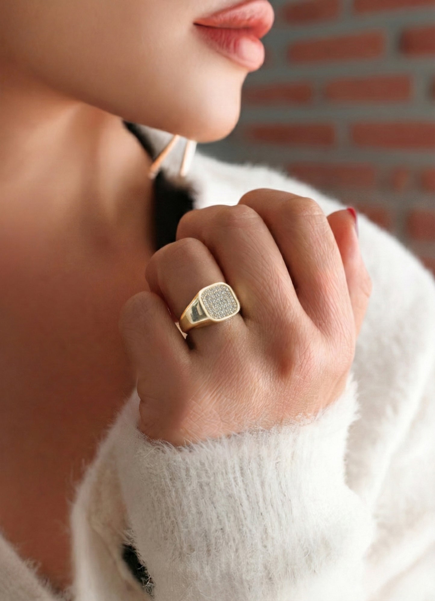 Men's Paved Cushion Signet Ring