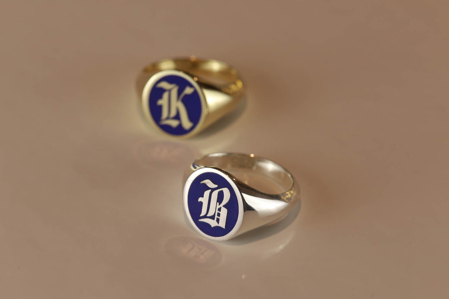Gold Blue Enamel Initial  Signet Ring