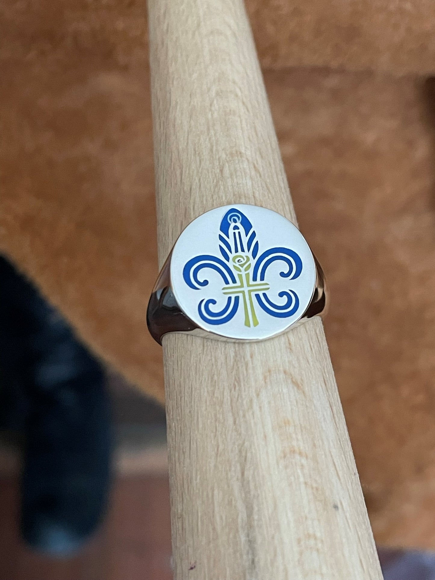 Blue Enamel Custom Engraved Signet Ring