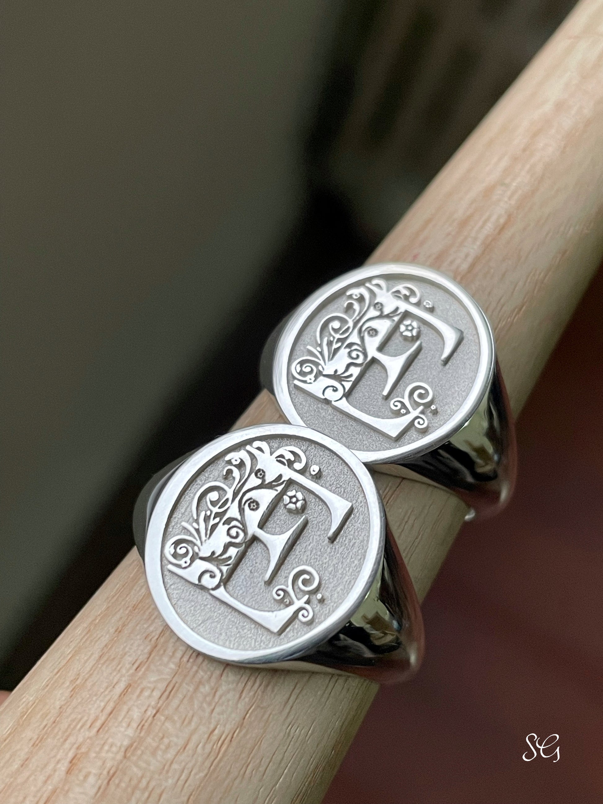 Custom Silver Monogram Engraved Signet Ring, Mens Gold Signet Ring