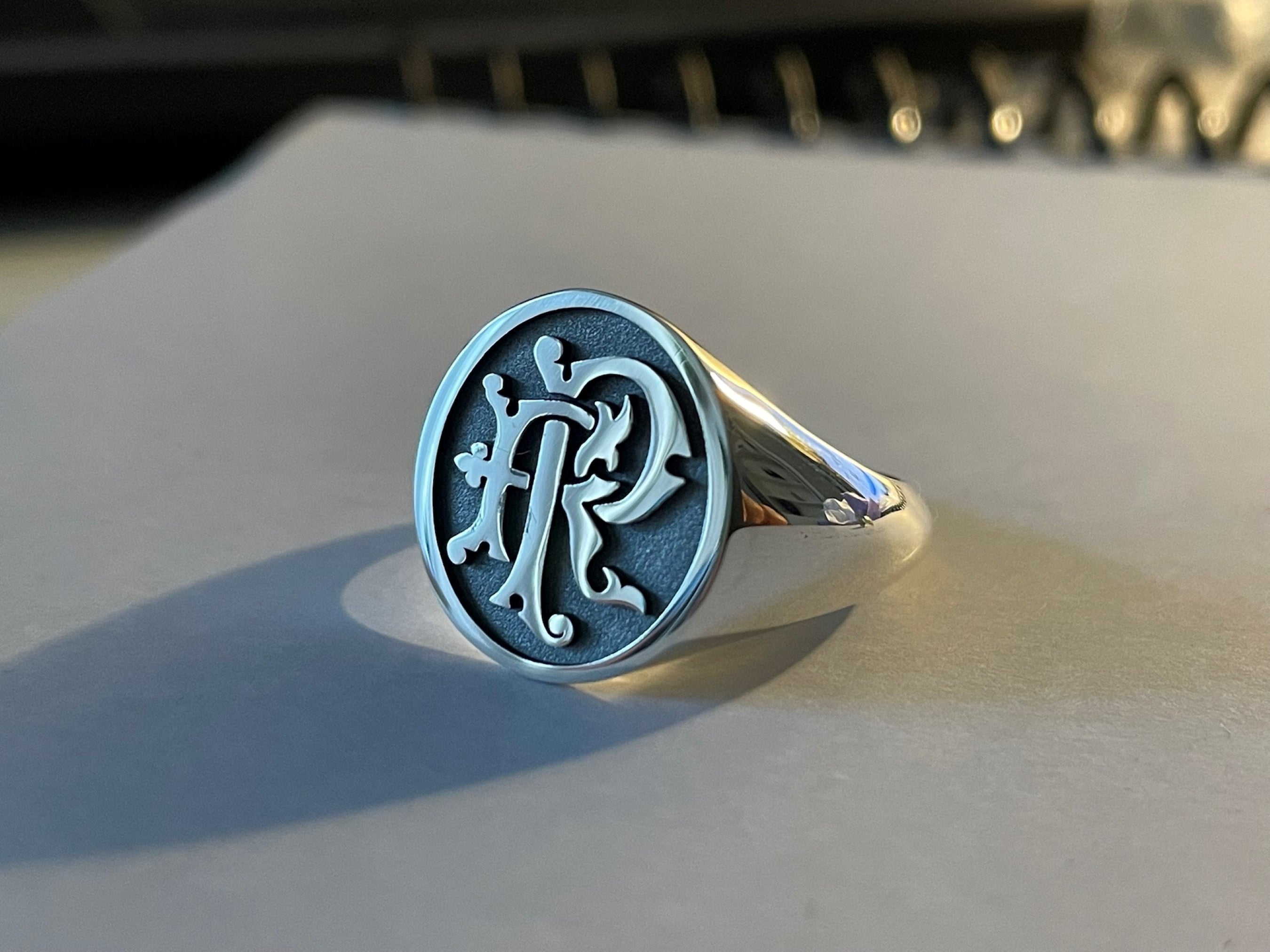 Handcrafted Men's Monogram Ring - Personalized Silver Anniversary Gift,  Family Crest Coat Of Arms Signet - Blue Bird Ring
