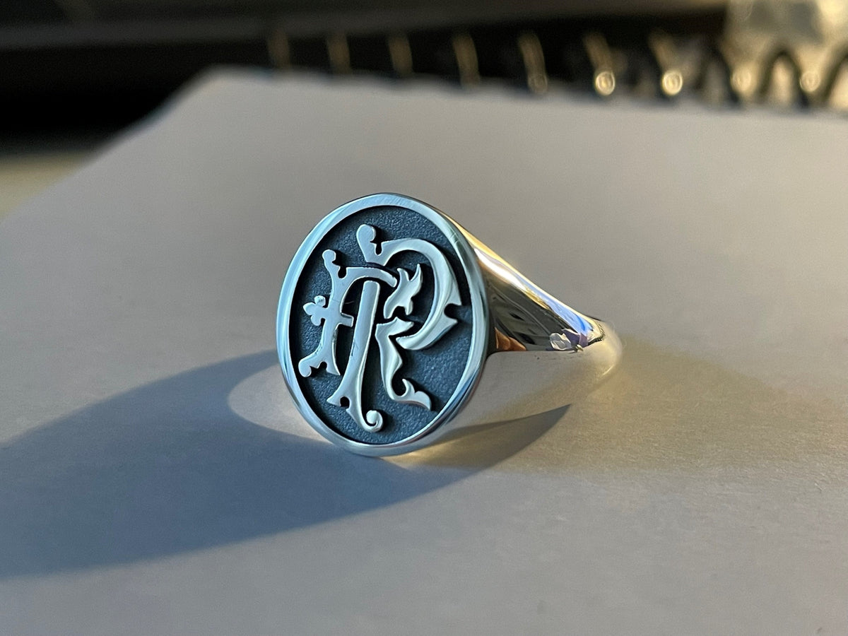 Monogramed Signet Rings Men Custom Silver Monogram Engraved Signet Ring, Mens Gold Signet Ring ...