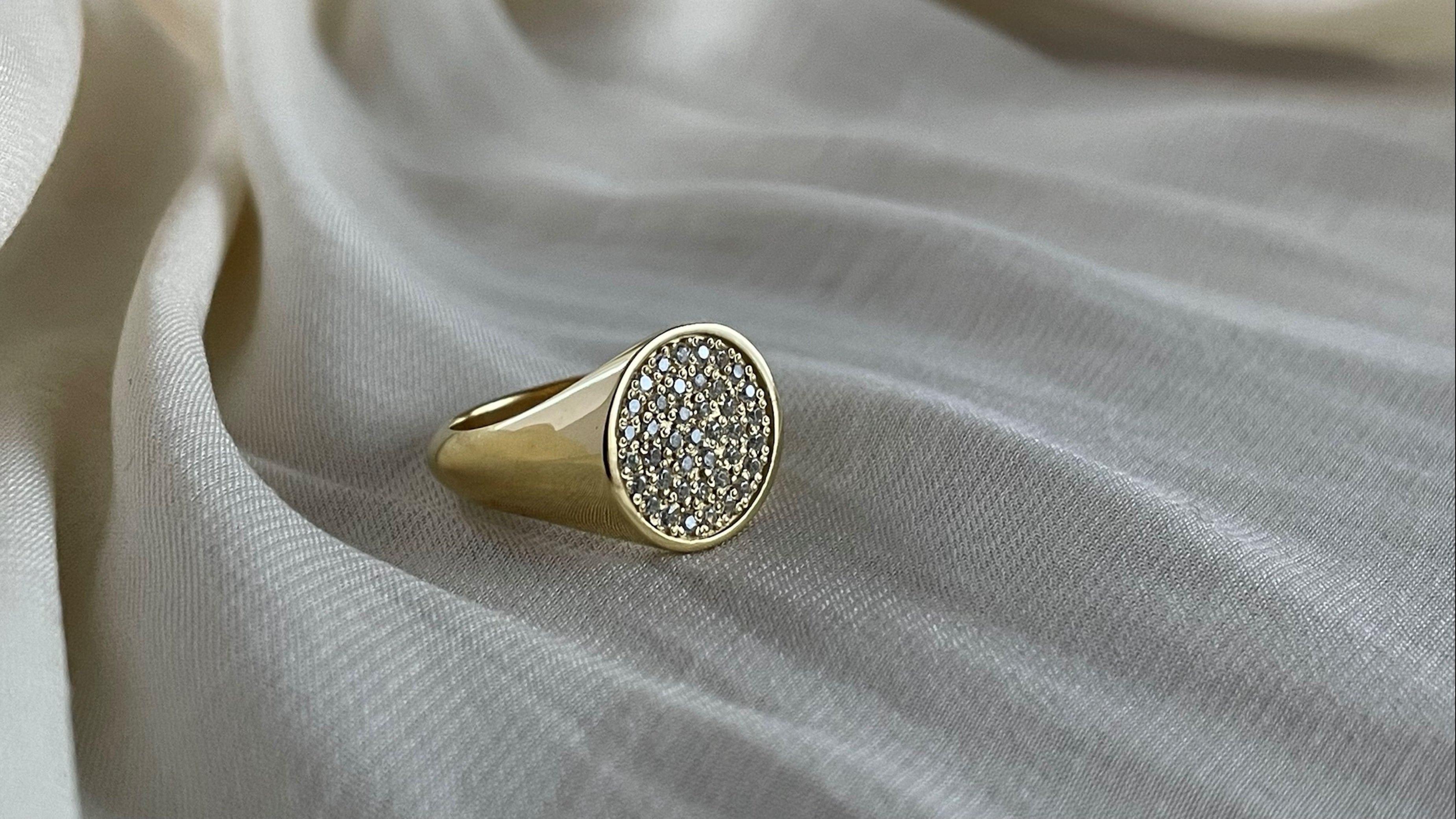 Women's Solid Gold Diamond North Star Thin Signet Ring