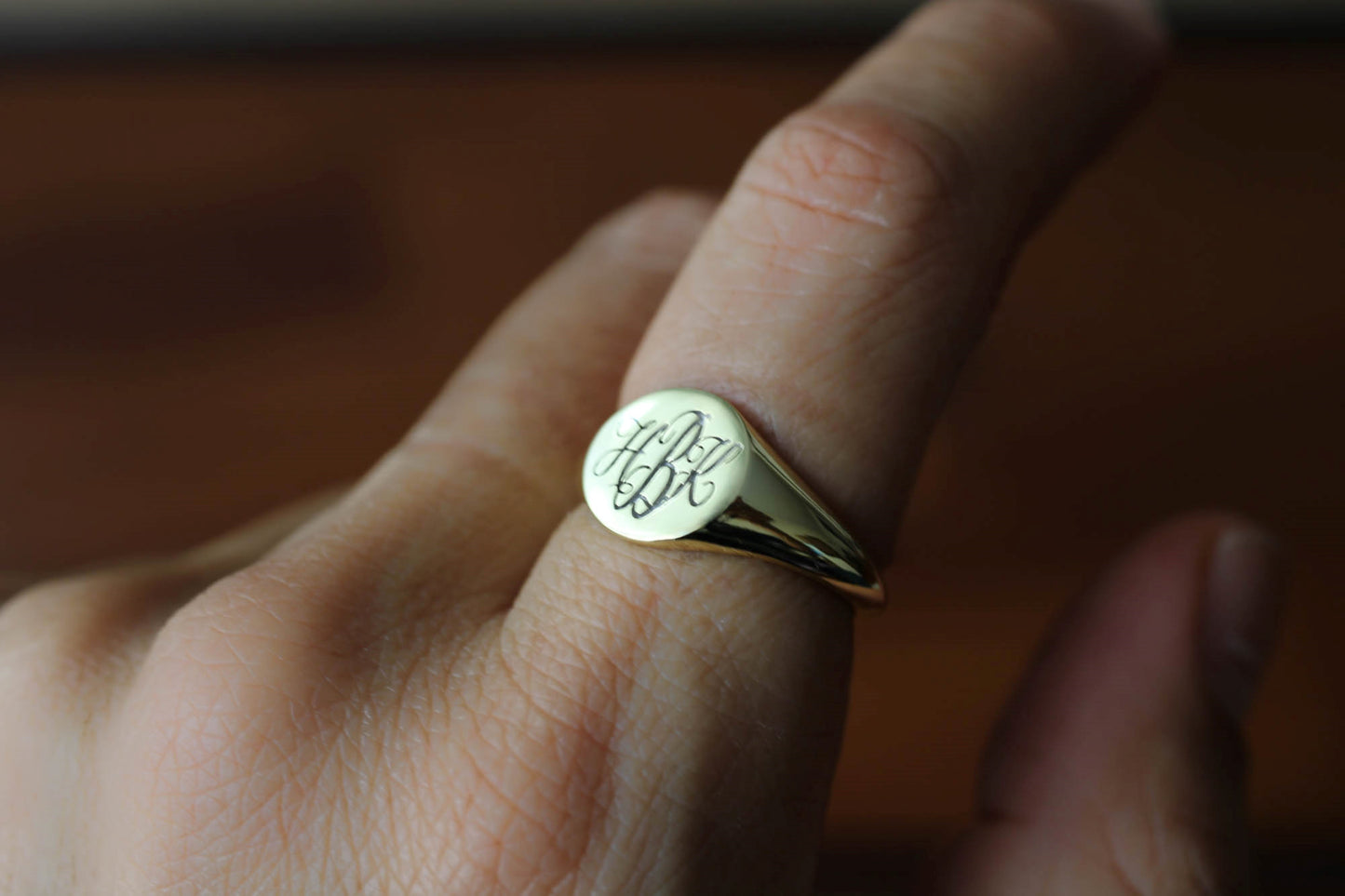Gold Initials Monogram Signet Ring