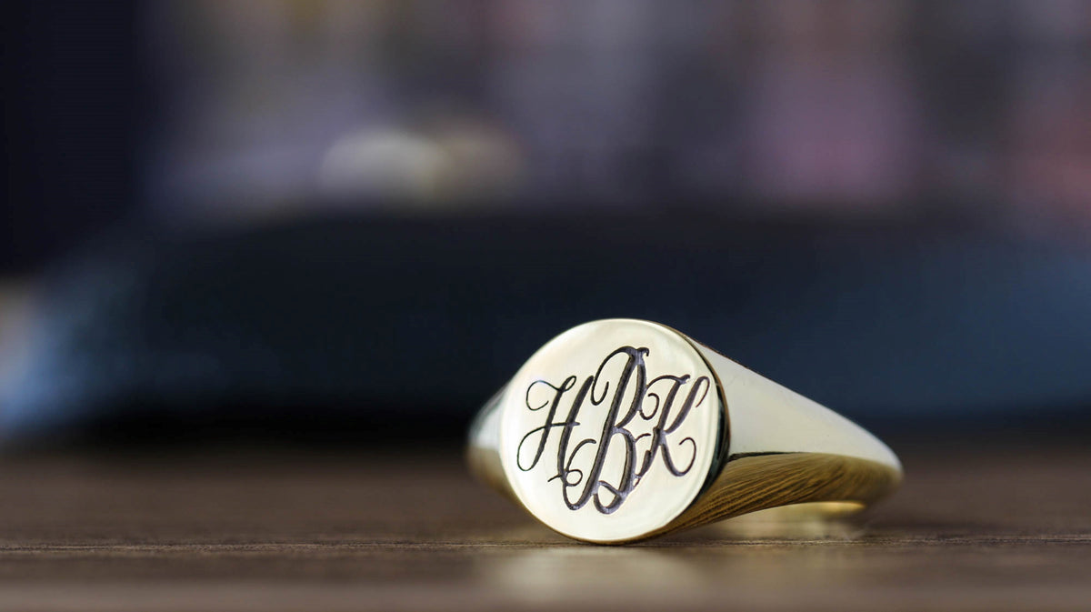 Signet Ring R Initial Gold Initials Monogram Signet Ring, Initials Ring Gold, Engraved Signet ...