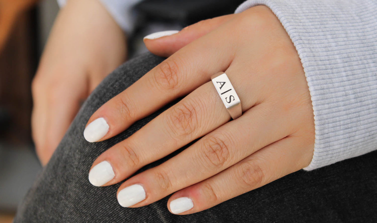 Initials Rectangle Signet Ring
