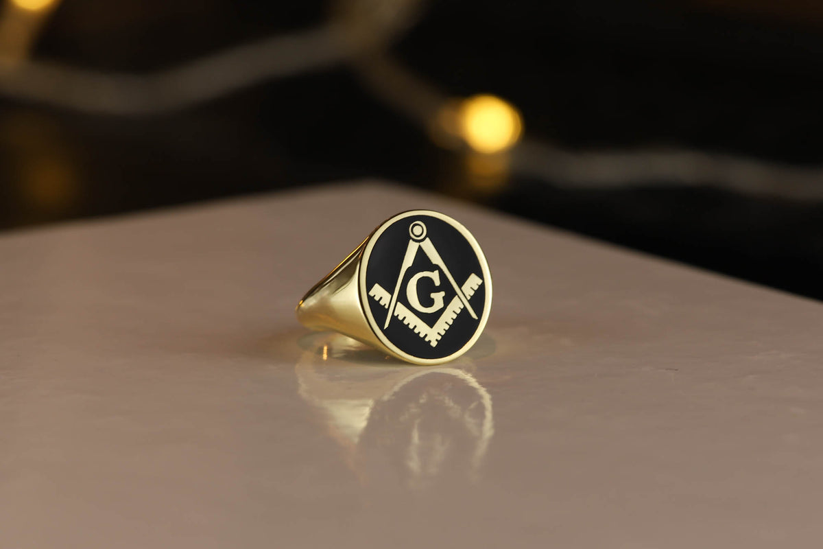 Masonic Coin Rings Gold Masonic Rings, Black Enamel Masonic Ring, Freemason Ring, Masonic ...
