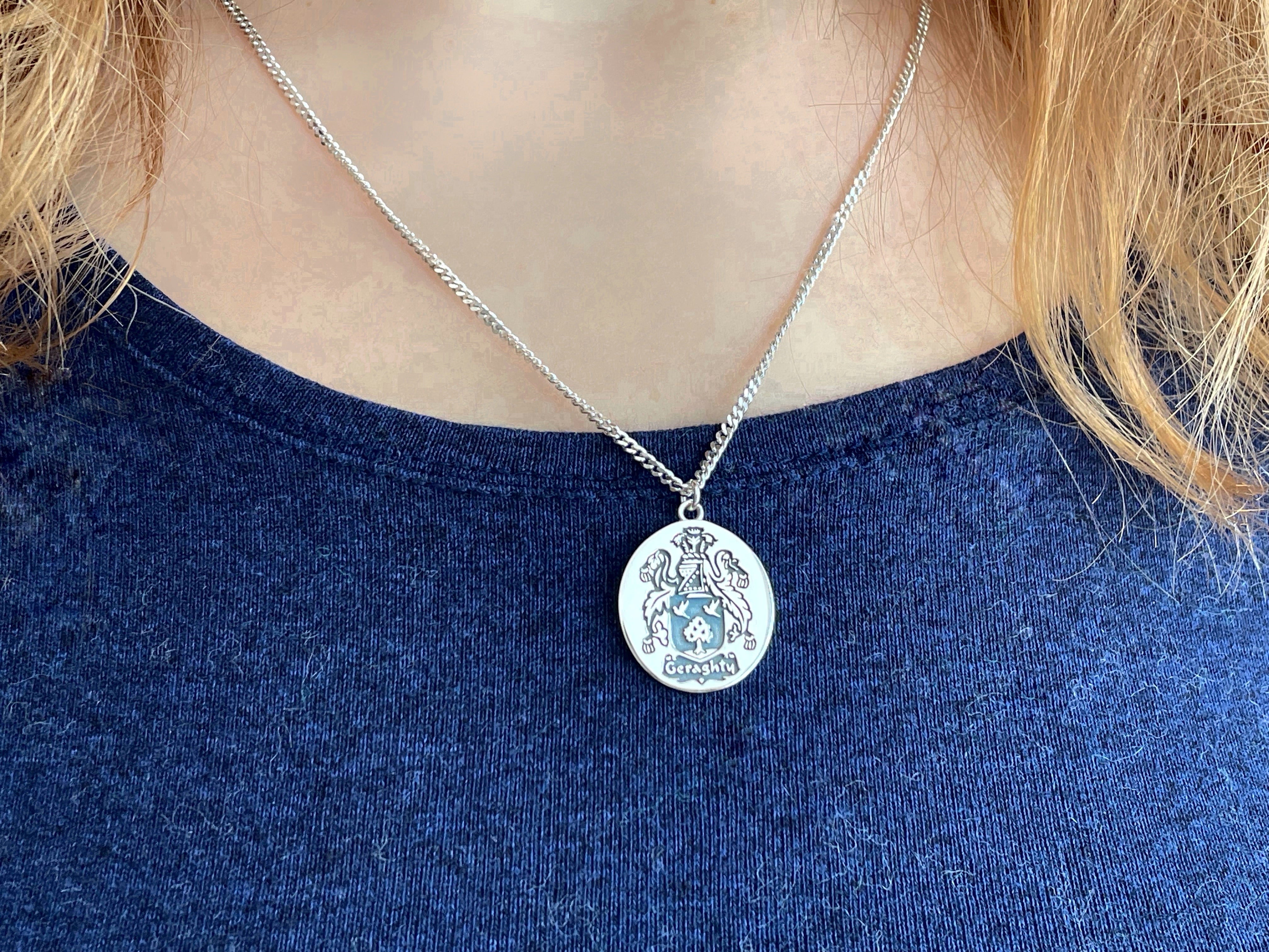 Round Engraved, Silver Necklace, Family Crest Silver Necklace, Design, Gift for Father, shops Raised Necklace, Family Crest Necklace