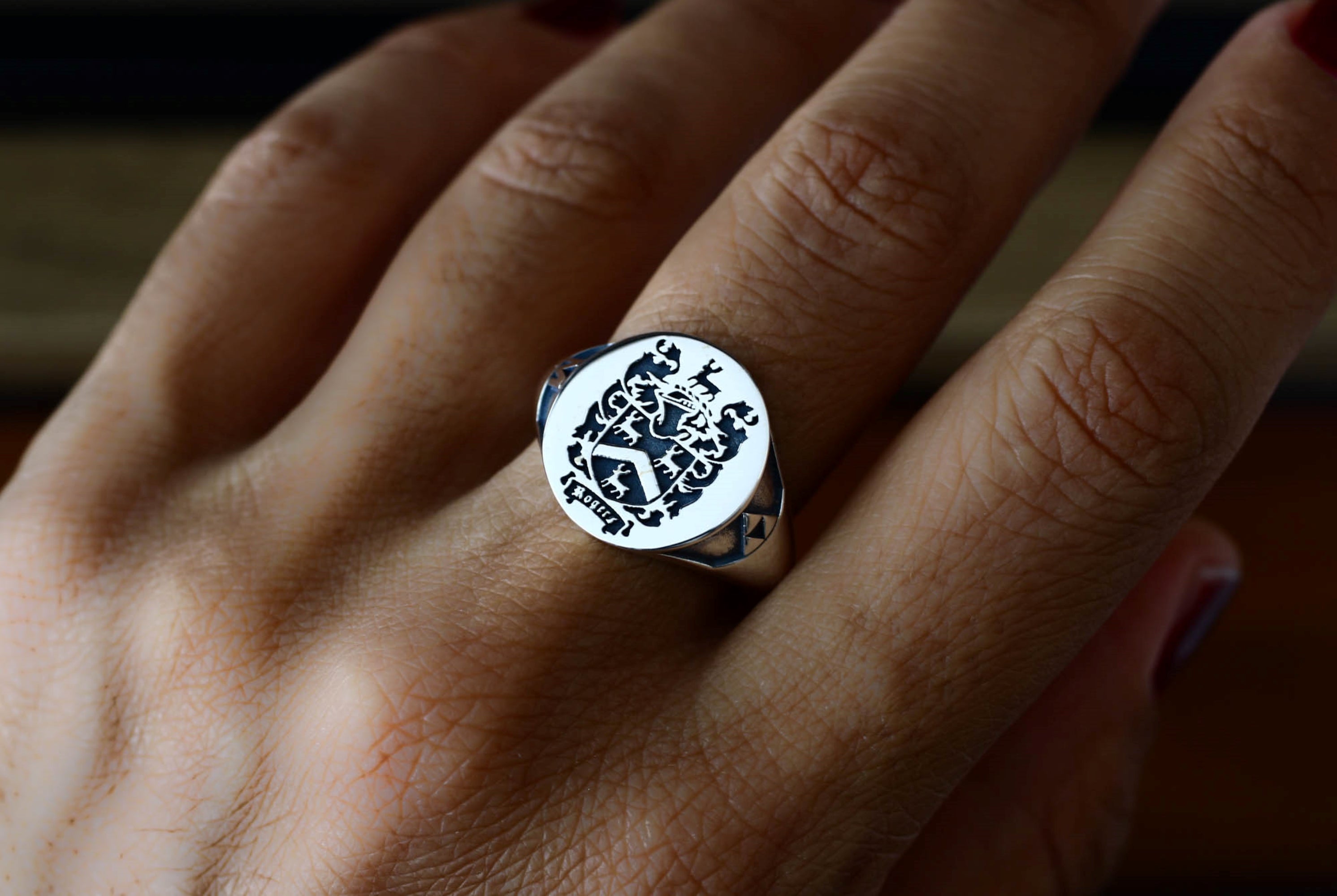 Silver Coat of Arms Signet Ring, Family Crest Rings, Family Crest