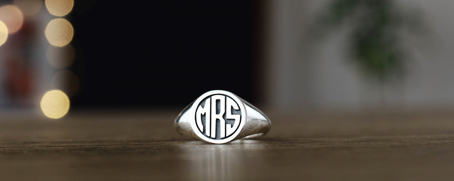 Silver Monogram Ring with Initials